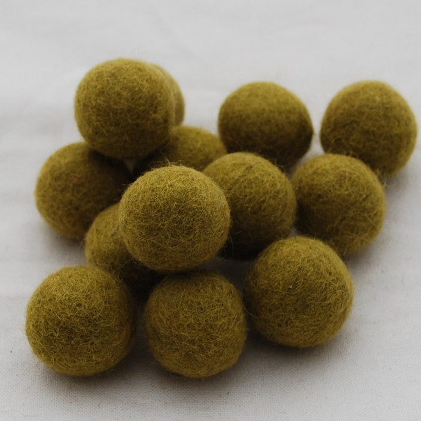 100% Wool Felt Balls - 2.5cm - Olive Green - 20 Count / 100 Count