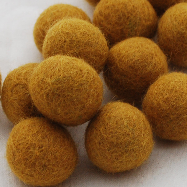 100% Wool Felt Balls - 10 Count - 3cm - Dark Goldenrod