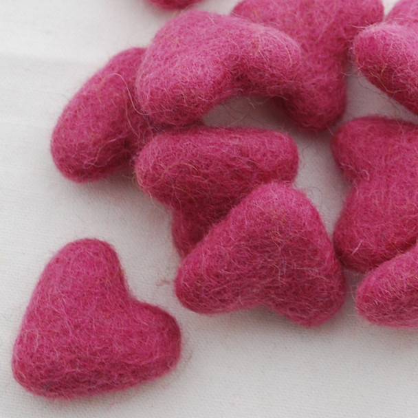 100% Wool Felt Hearts - 10 Count - approx 3cm - Ruby Pink