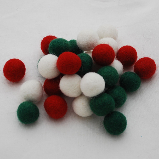 100% Wool Felt Balls - 30 Count - 2cm - Christmas