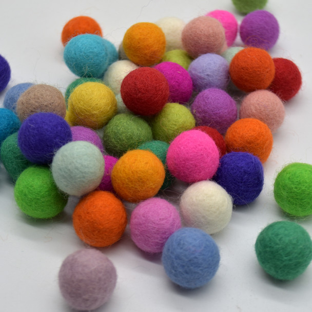 100% Wool Felt Balls - 30 Count - 2cm - Assorted