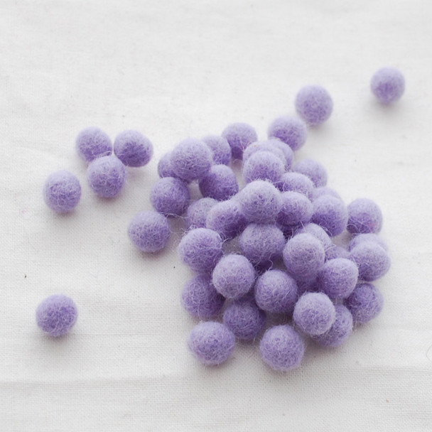 100% Wool Felt Balls - 1cm - Pastel Purple - 50 Count / 100 Count