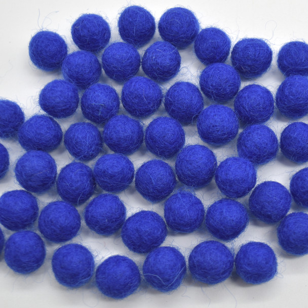 100% Wool Felt Balls - 1cm - Medium Blue - 50 Count / 100 Count