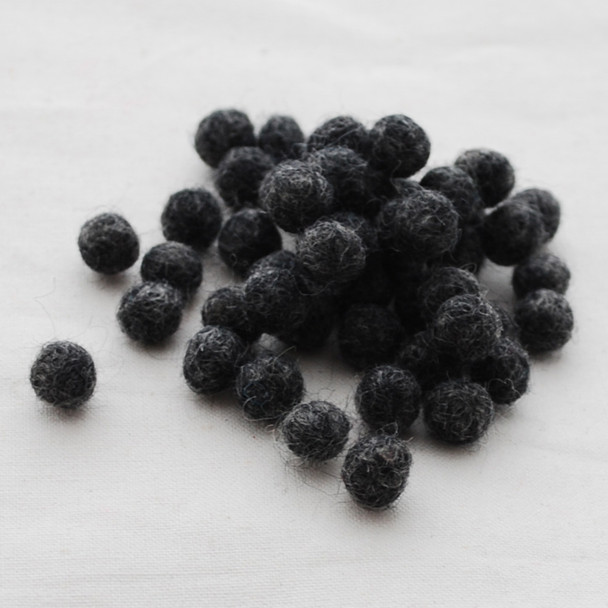 100% Wool Felt Balls - 1cm - Dark Grey Mix - 50 Count / 100 Count