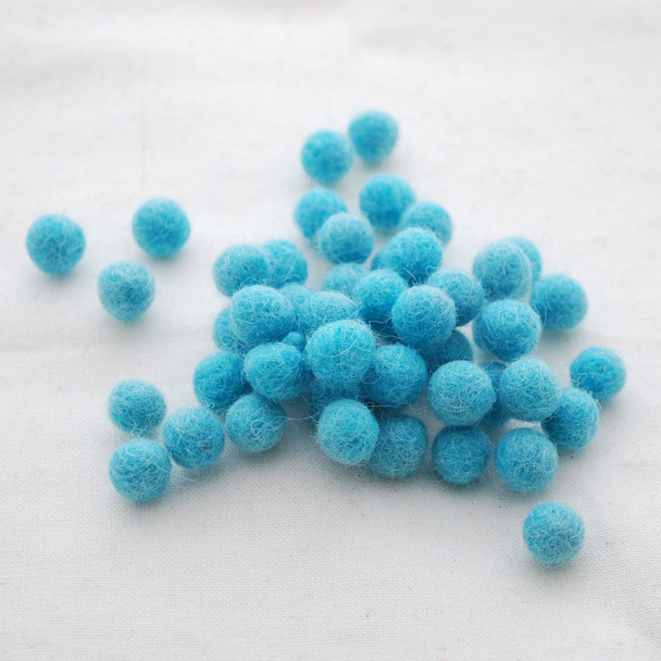 100% Wool Felt Balls - 1cm - Turquoise Blue - 50 Count / 100 Count
