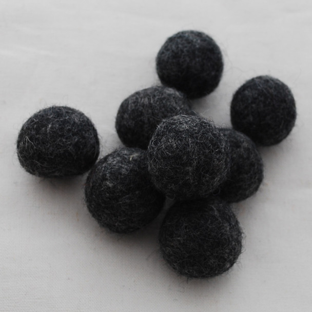 100% Wool Felt Balls - 2.5cm - Dark Grey Mix - 20 Count / 100 Count