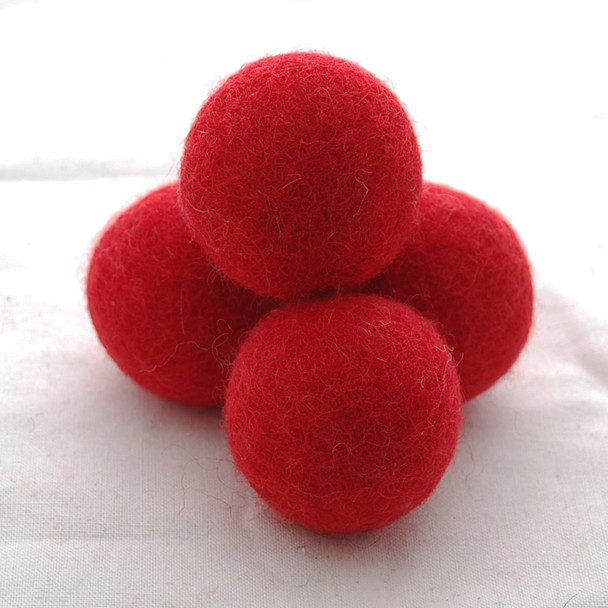 100% Wool Felt Balls - 5 Count - 4cm - Red
