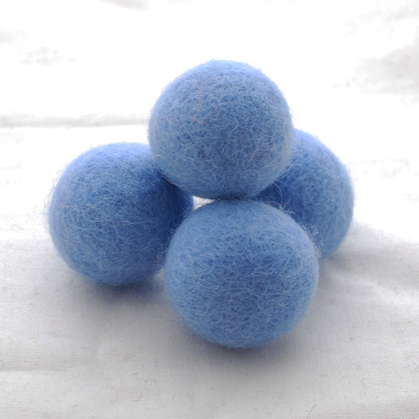 100% Wool Felt Balls - 5 Count - 4cm - French Blue