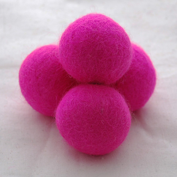 100% Wool Felt Balls - 5 Count - 4cm - Hot Pink