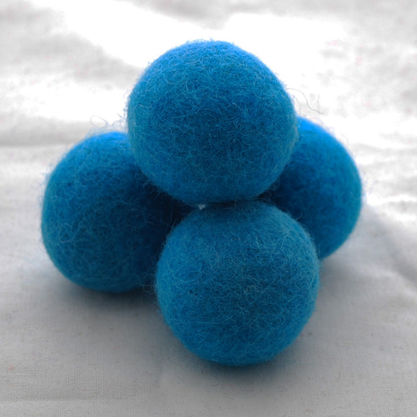 100% Wool Felt Balls - 5 Count - 4cm - Teal Blue