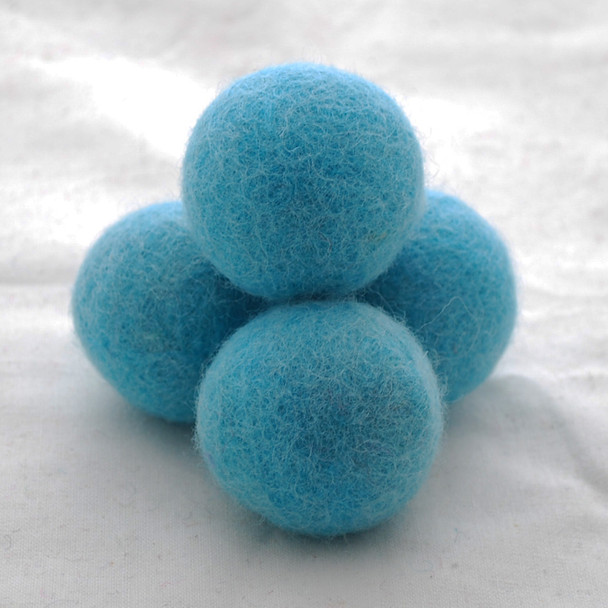 100% Wool Felt Balls - 5 Count - 4cm - Turquoise Blue
