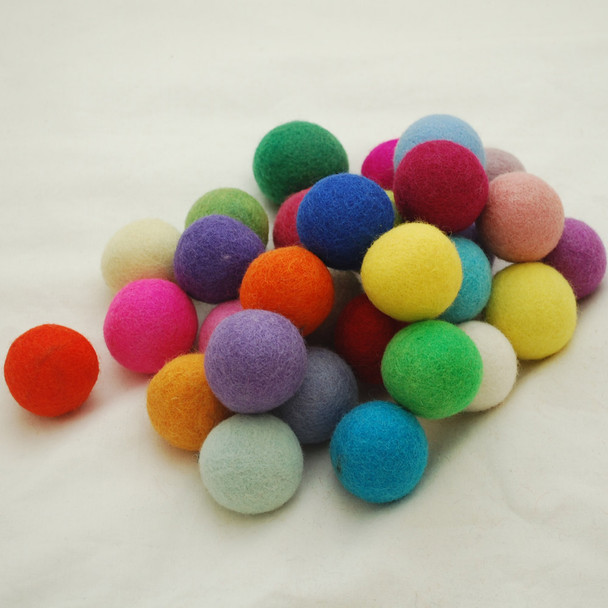 100% Wool Felt Balls - 30 Count - 4cm - Assorted Light & Bright Colours