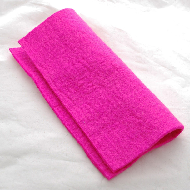 Handmade 100% Wool Felt Sheet - Approx 5mm Thick - 12" Square - Hot Pink