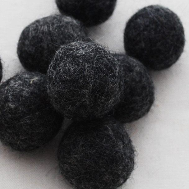 100% Wool Felt Balls - 10 Count - 3cm - Dark Grey Mix
