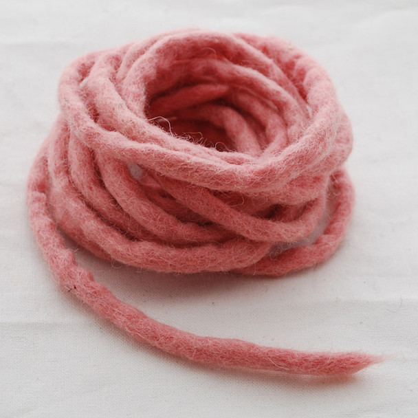 100% Wool Felt Cord - Handmade - 3 Metres - Dusty Rose Pink