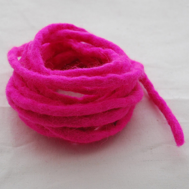 100% Wool Felt Cord - Handmade - 3 Metres - Hot Pink