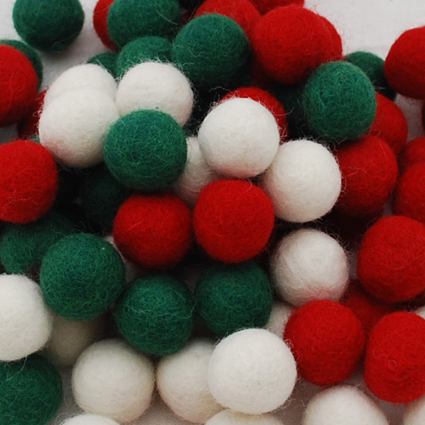 100% Wool Felt Balls - 100 Count - 1.5cm - Christmas Colours - 03