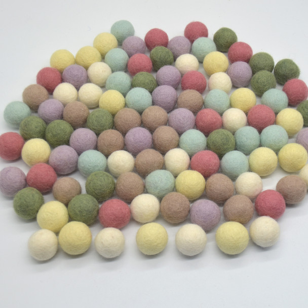 100% Wool Felt Balls - 100 Count - 2.5cm - Pastel Colours