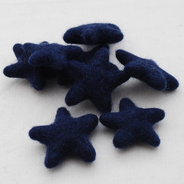 100% Wool Felt Stars - 10 Count - approx 3.5cm - Navy Blue
