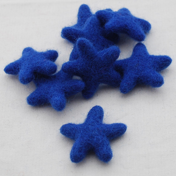 100% Wool Felt Stars - 10 Count - approx 3.5cm - Medium Blue