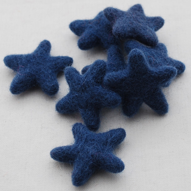 100% Wool Felt Stars - 10 Count - approx 3.5cm - Smoke Blue