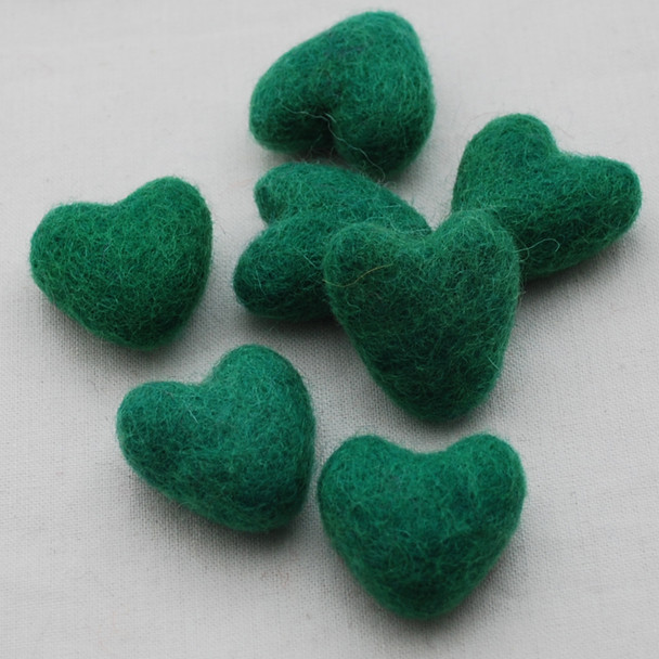 100% Wool Felt Hearts - 10 Count - approx 3cm - Forest Green