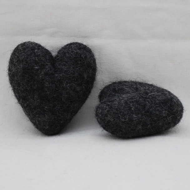 100% Wool Felt Heart - 6cm - 2 Count - Natural Dark Grey