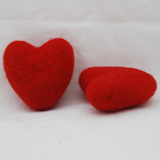 100% Wool Felt Heart - 6cm - 2 Count - Red