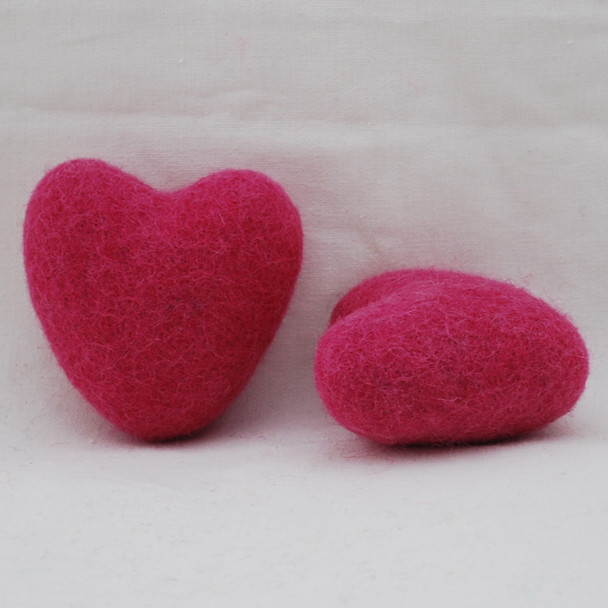 100% Wool Felt Heart - 6cm - 2 Count - Ruby Pink