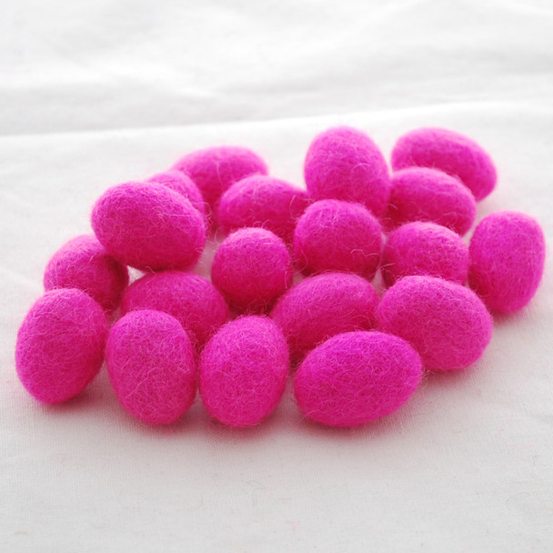 100% Wool Felt Eggs / Raindrops - 10 Count - Hot Pink
