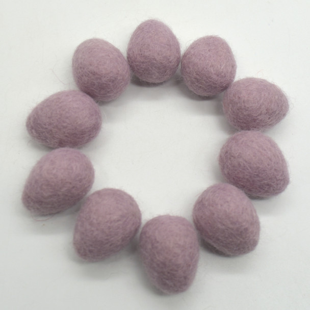 100% Wool Felt Eggs / Raindrops - 10 Count - Thistle Purple