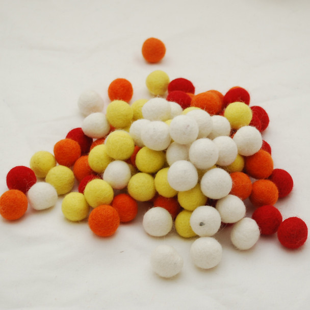 100% Wool Felt Balls - 100 Count - 2cm - Wild Poppy & Daisy Flower Colours