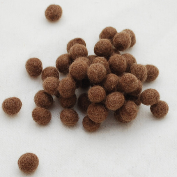 100% Wool Felt Balls - 1cm - Light Brown - 50 Count / 100 Count