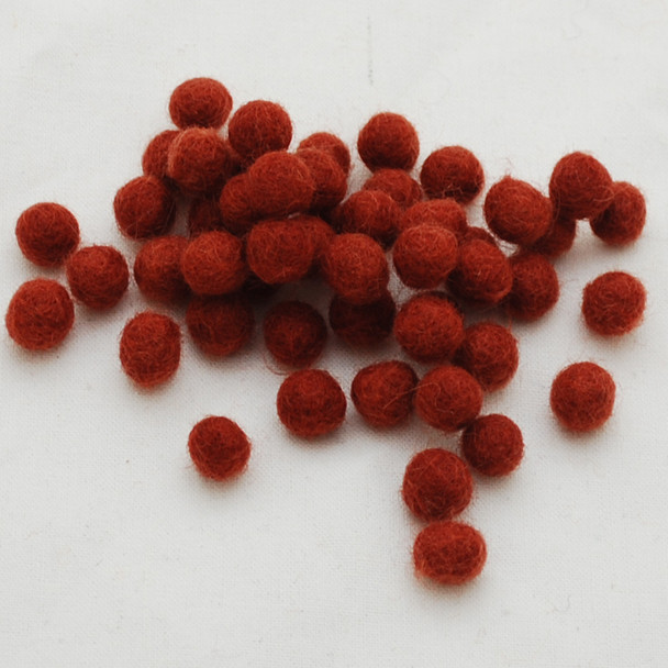 100% Wool Felt Balls - 1cm - Chestnut Red - 50 Count / 100 Count