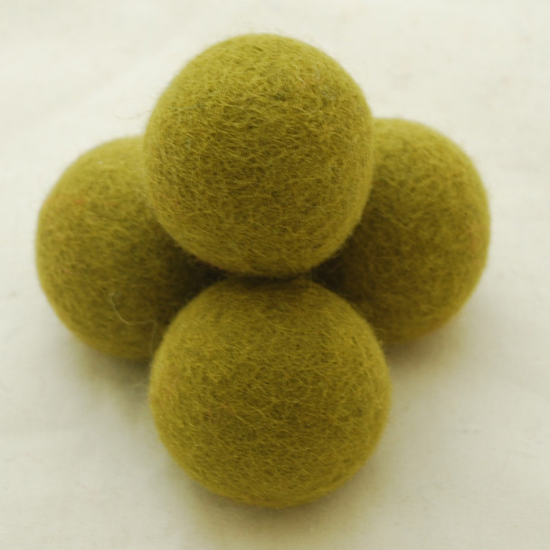 100% Wool Felt Balls - 5 Count - 4cm - Olive Green