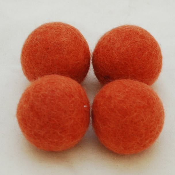100% Wool Felt Balls - 5 Count - 4cm - Coral Orange