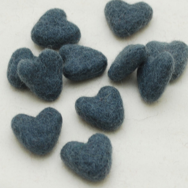 100% Wool Felt Hearts - 10 Count - approx 3cm - Charcoal Grey