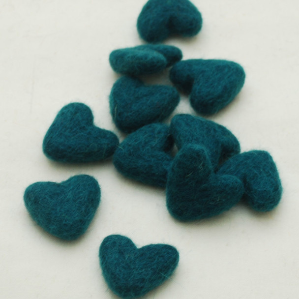 100% Wool Felt Hearts - 10 Count - approx 3cm - Teal Green