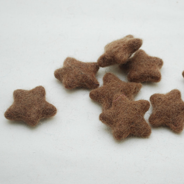 100% Wool Felt Stars - 10 Count - approx 3.5cm - Light Brown