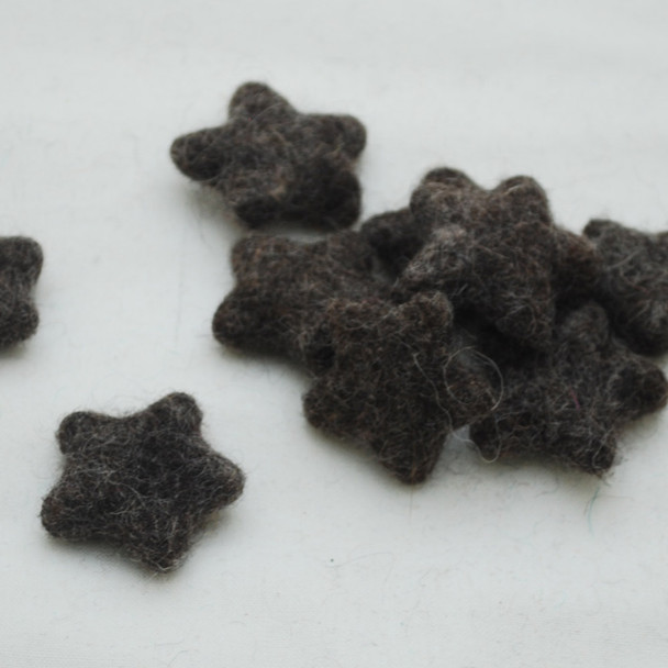 100% Wool Felt Stars - 10 Count - approx 3.5cm - Natural Brown Mix