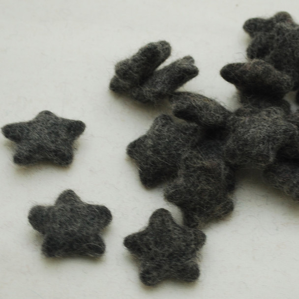 100% Wool Felt Stars - 10 Count - approx 3.5cm - Natural Dark Grey