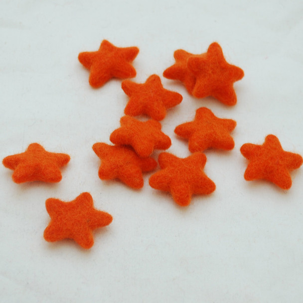 100% Wool Felt Stars - 10 Count - approx 3.5cm - International Orange