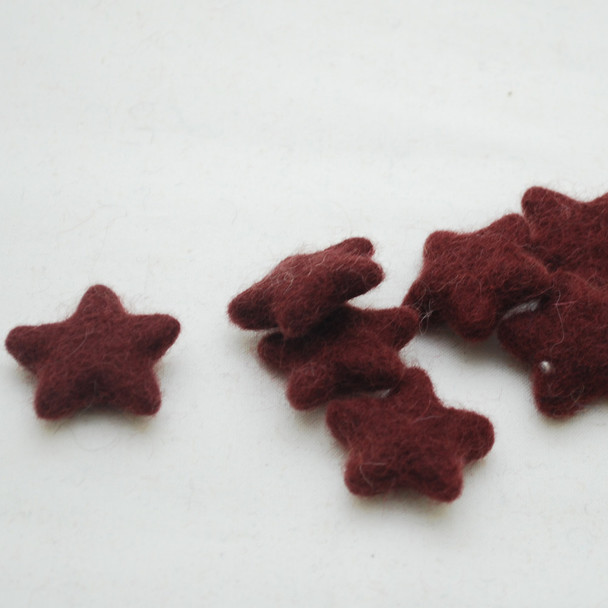 100% Wool Felt Stars - 10 Count - approx 3.5cm - Dark Wine Red