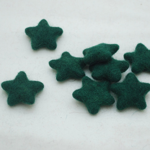 100% Wool Felt Stars - 10 Count - approx 3.5cm - Dark Green