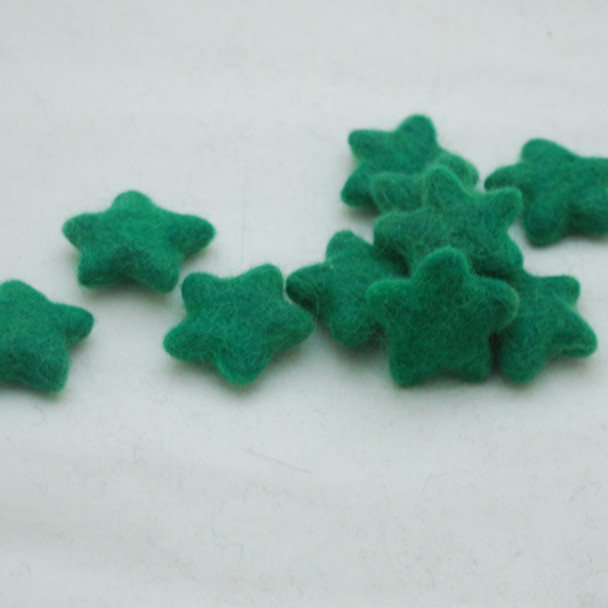 100% Wool Felt Stars - 10 Count - approx 3.5cm - Forest Green