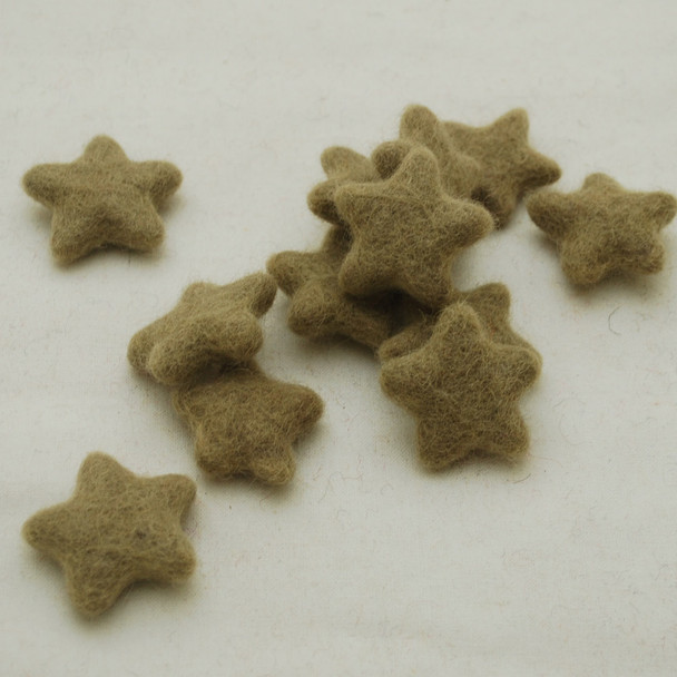 100% Wool Felt Stars - 10 Count - approx 3.5cm - Light Olive Grey