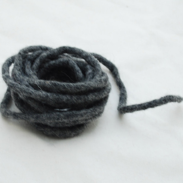 100% Wool Felt Cord - Handmade - 3 Metres - Dark Grey Mix