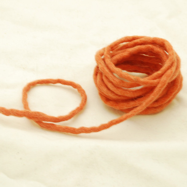 100% Wool Felt Cord - Handmade - 3 Metres - Coral Orange