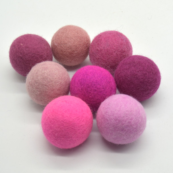 100% Wool Felt Balls - 8 Count - 4cm - Pink Colours