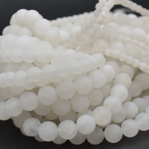 High Quality Grade A Natural White Jade Frosted / Matte Gemstone Round Beads 4mm, 6mm, 8mm, 10mm sizes